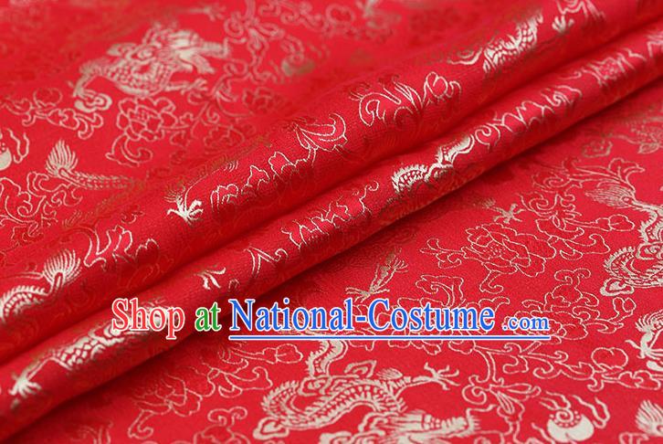 Traditional Chinese Red Brocade Palace Dragons Pattern Satin Plain Cheongsam Silk Drapery