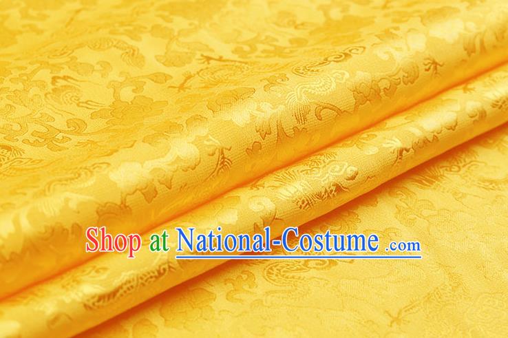 Traditional Chinese Yellow Brocade Palace Dragons Pattern Satin Plain Cheongsam Silk Drapery