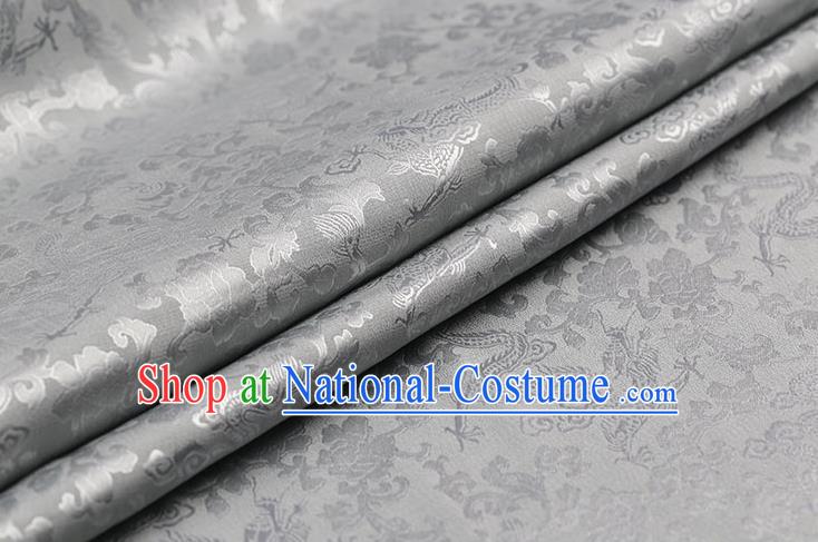 Traditional Chinese Grey Brocade Palace Dragons Pattern Satin Plain Cheongsam Silk Drapery