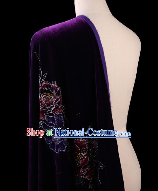 Chinese Traditional Purple Velvet Fabric Palace Pattern Cheongsam Pleuche Silk Drapery