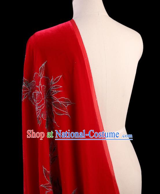 Chinese Traditional Red Velvet Fabric Palace Pattern Cheongsam Pleuche Silk Drapery