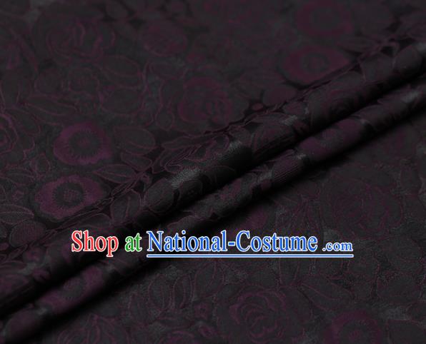 Chinese Traditional Gambiered Guangdong Gauze Fabric Palace Purple Peony Pattern Satin Plain Cheongsam Silk Drapery