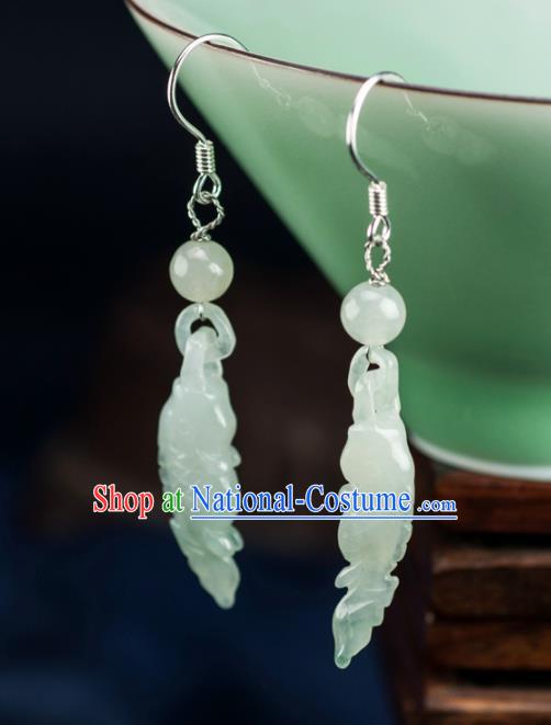 Chinese Traditional Jewelry Accessories Ancient Hanfu Jade Fishes Earrings for Women