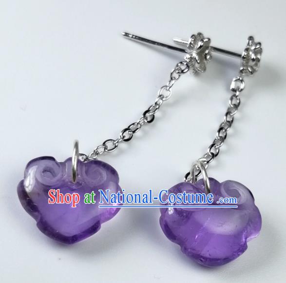 Chinese Traditional Ear Accessories Ancient Handmade Amethyst Earrings for Women