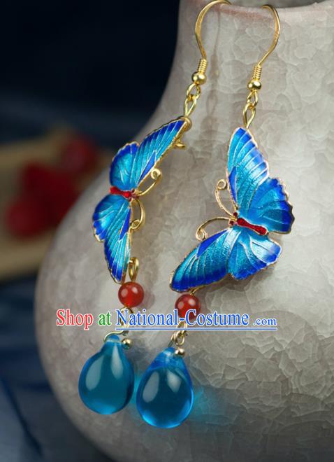 Chinese Traditional Jewelry Accessories Ancient Hanfu Blueing Butterfly Earrings for Women