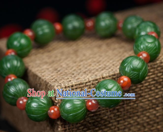 Chinese Traditional Accessories Ancient Handmade Carving Lotus Hetian Jade Bracelet for Women