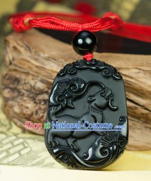 Chinese Traditional Jewelry Accessories Carving Dog Obsidian Artware Handmade Pendant