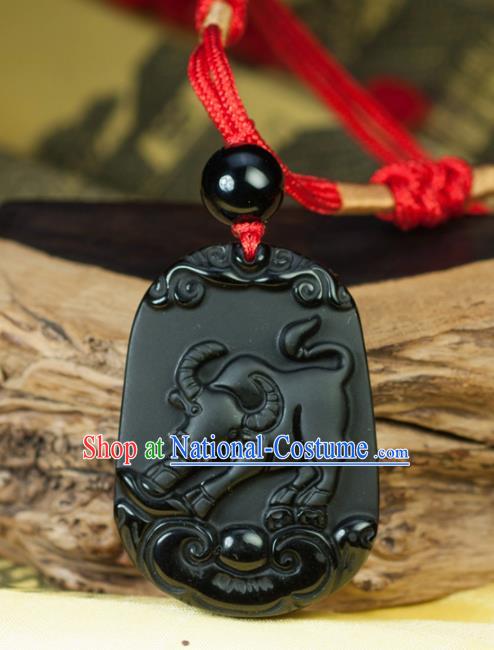 Chinese Traditional Jewelry Accessories Carving Ox Obsidian Artware Handmade Pendant