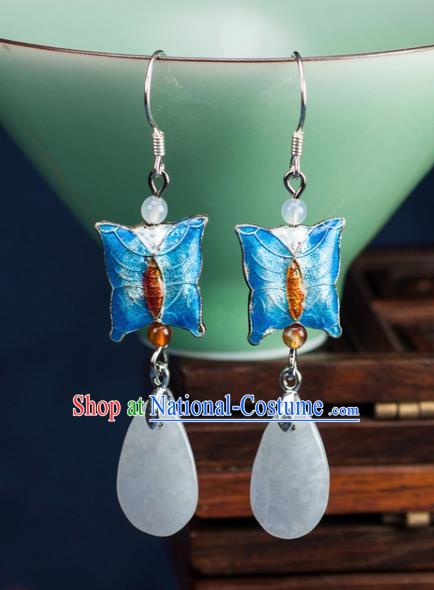 Chinese Traditional Jewelry Accessories Ancient Hanfu Blue Butterfly Earrings for Women