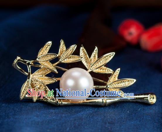 Chinese Traditional Jewelry Accessories Breastpin Ancient Hanfu Golden Bamboo Brooch for Women