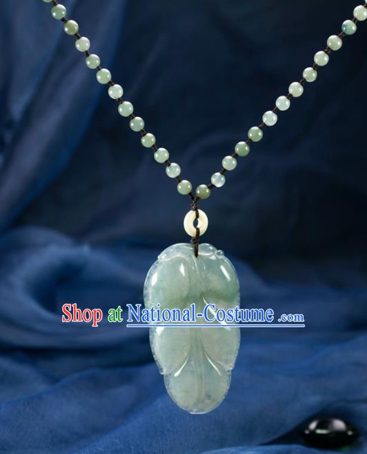 Chinese Traditional Jewelry Accessories Jade Leaf Necklace Handmade Emerald Pendant