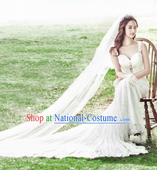 Top Performance Catwalks Costumes Wedding Dress White Full Dress for Women