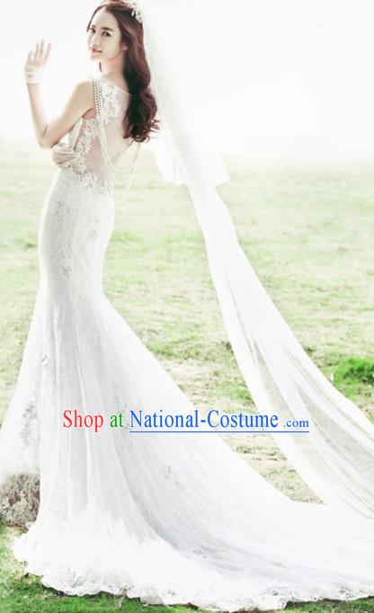 Top Performance Catwalks Costumes White Satin Wedding Dress Full Dress for Women