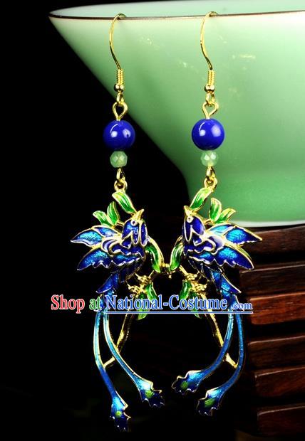 Chinese Traditional Jewelry Accessories Ancient Hanfu Cloisonne Cloisonne Phoenix Tassel Earrings for Women