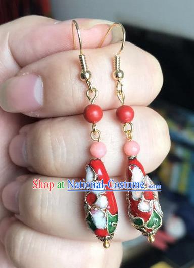 Chinese Traditional Jewelry Accessories Ancient Hanfu Cloisonne Red Earrings for Women