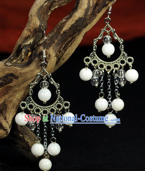 Chinese Traditional Jewelry Accessories Ancient Hanfu White Beads Earrings for Women