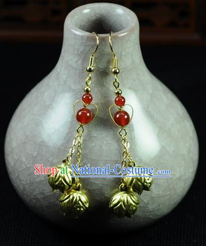 Chinese Traditional Jewelry Accessories Ancient Hanfu Golden Bells Tassel Earrings for Women