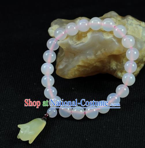 Chinese Traditional Accessories Ancient Handmade Rose Chalcedony Bracelet for Women