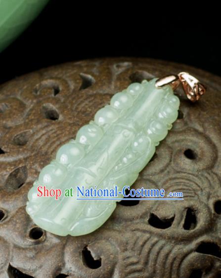 Chinese Traditional Jewelry Accessories Carving Bamboo Jade Craft Handmade Jadeite Pendant