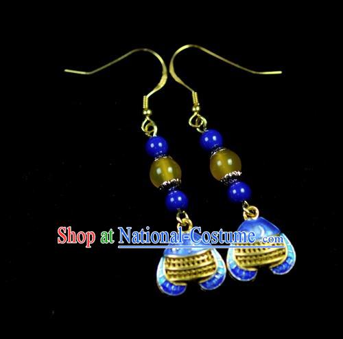 Chinese Traditional Jewelry Accessories Ancient Hanfu Blueing Fish Earrings for Women