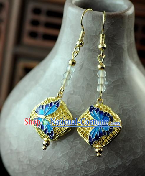 Chinese Traditional Jewelry Accessories Ancient Hanfu Blueing Butterfly Earrings for Women