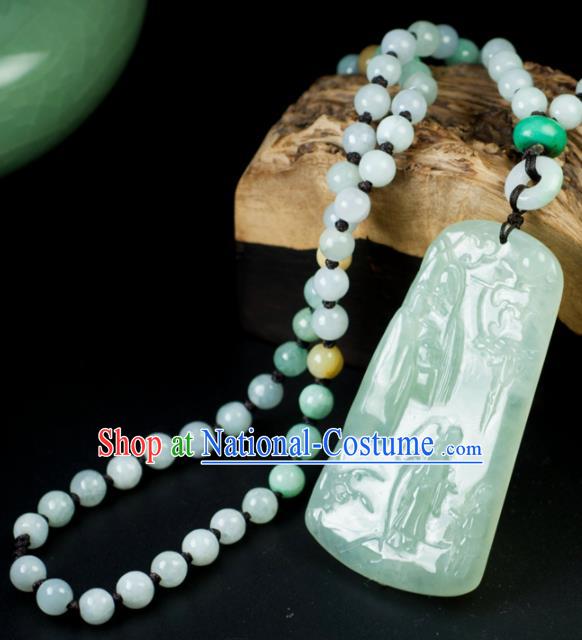 Chinese Traditional Jewelry Accessories Carving Jade Craft Handmade Jadeite Pendant