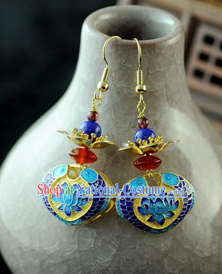 Chinese Traditional Blueing Lotus Jewelry Accessories Ancient Hanfu Earrings for Women