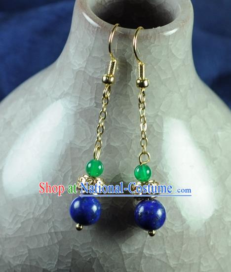 Chinese Traditional Jewelry Accessories Ancient Hanfu Blue Bead Earrings for Women