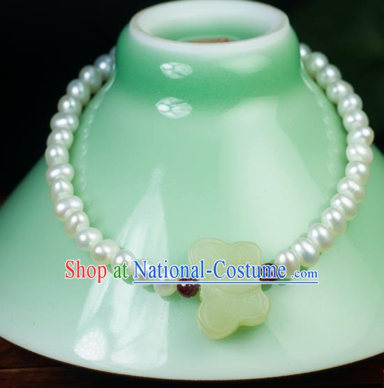 Chinese Traditional Accessories Ancient Handmade Jade Butterfly Pearls Bracelet for Women