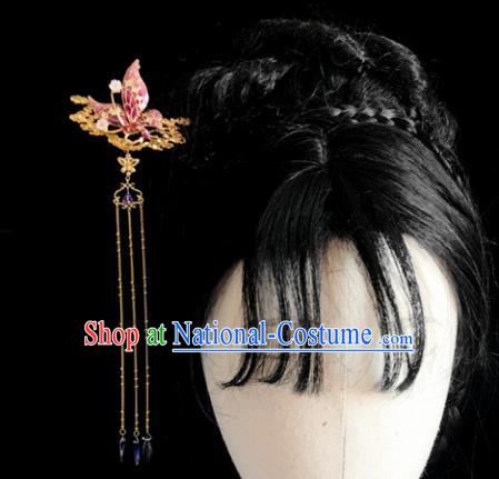 Chinese Classical Hair Accessories Traditional Ancient Hanfu Pink Butterfly Hair Clip Hairpins for Women