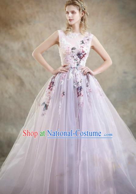 Top Performance Catwalks Costumes Purple Veil Flowers Fairy Dress Full Dress for Women