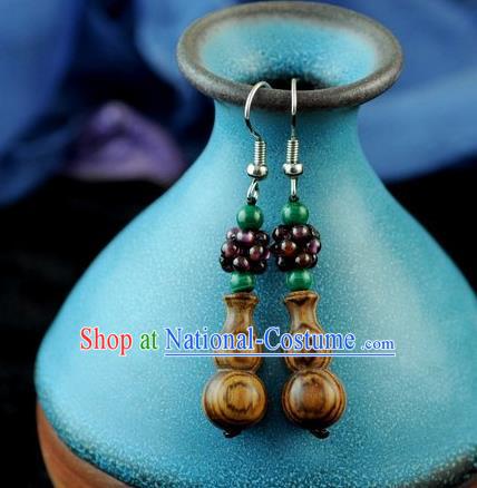 Chinese Traditional Jewelry Accessories Ancient Hanfu Wood Earrings for Women