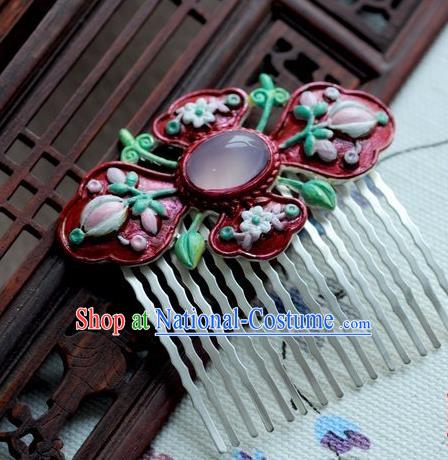 Chinese Traditional Red Hair Comb Hair Accessories Ancient Palace Classical Hairpins for Women