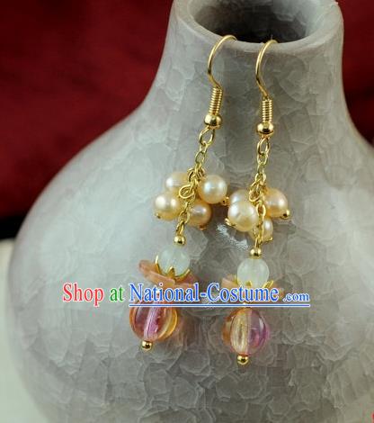 Chinese Traditional Jewelry Accessories Ancient Hanfu Pink Pearls Earrings for Women