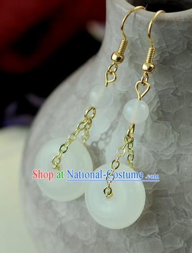 Chinese Traditional Jewelry Accessories Ancient Hanfu White Jade Earrings for Women