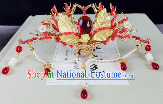 Chinese Classical Red Beads Hairpins Wedding Hair Accessories Traditional Ancient Hair Clip for Women