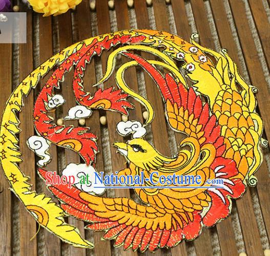 Chinese Traditional Tang Suit Fabric Accessories Ancient Embroidered Yellow Phoenix Cloth Patch