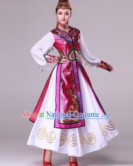 Chinese Traditional Ethnic Costumes Mongolian Minority Folk Dance Purple Dress for Women