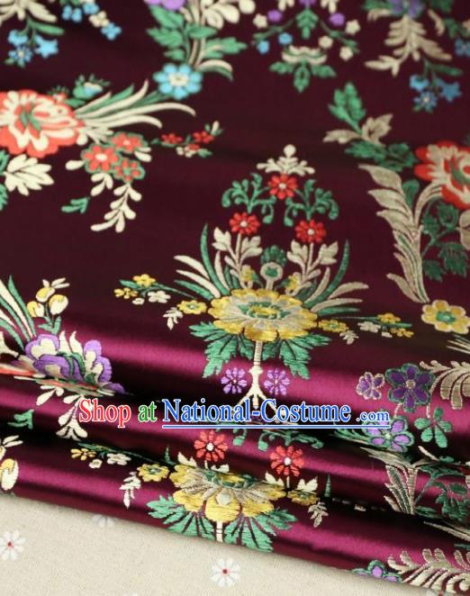 Asian Chinese Traditional Fabric Material Qipao Wine Red Brocade Classical Begonia Pattern Design Satin Drapery