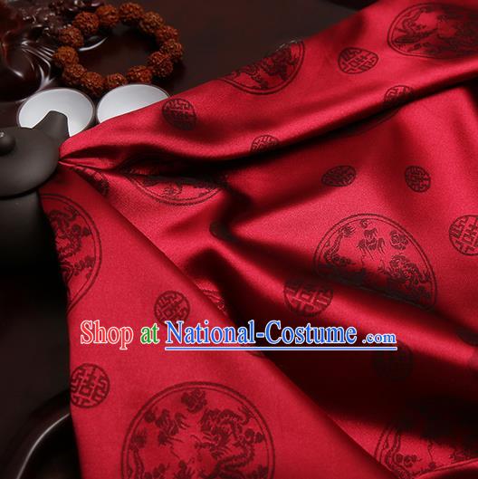 Chinese Traditional Brocade Cheongsam Classical Dragons Pattern Design Wine Red Silk Fabric Material Satin Drapery