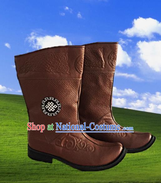 Chinese Traditional Ethnic Shoes Mongolian Minority Nationality Leather Boots for Men