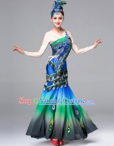 Traditional Chinese Peacock Dance Green Dress Stage Performance Classical Dance Costumes for Women