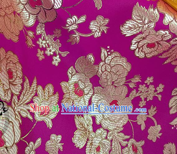 Chinese Traditional Purple Brocade Classical Peony Pattern Design Silk Fabric Material Satin Drapery