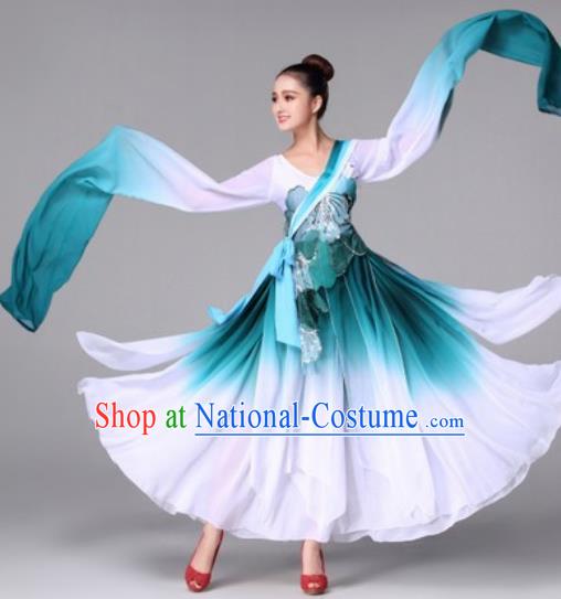 Traditional Chinese Classical Dance Green Dress Fan Dance Costume for Women