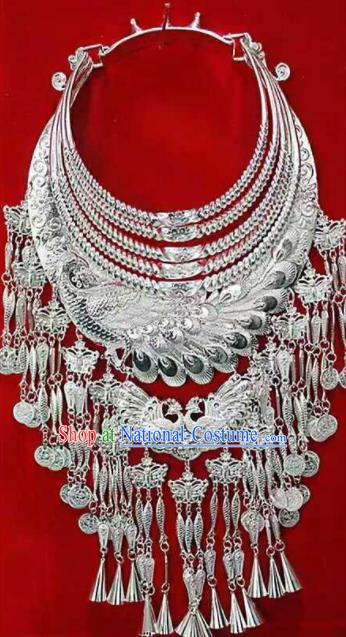 Traditional Chinese Miao Nationality Sliver Peacock Necklace Ethnic Wedding Jewelry Accessories for Women