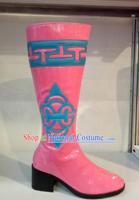 Chinese Traditional Mongol Nationality Shoes Mongolian Folk Dance Ethnic Pink Boots for Women