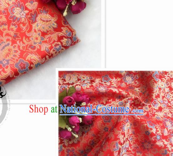 Chinese Traditional Red Brocade Classical Flowers Pattern Design Silk Fabric Material Satin Drapery