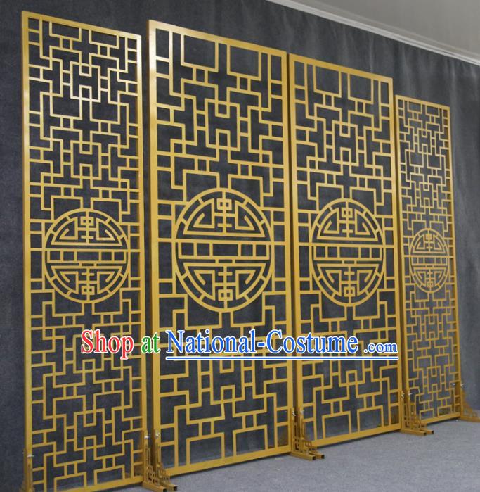 Chinese Traditional Wedding Golden Folding Screen Films Props Iron Floor Screen