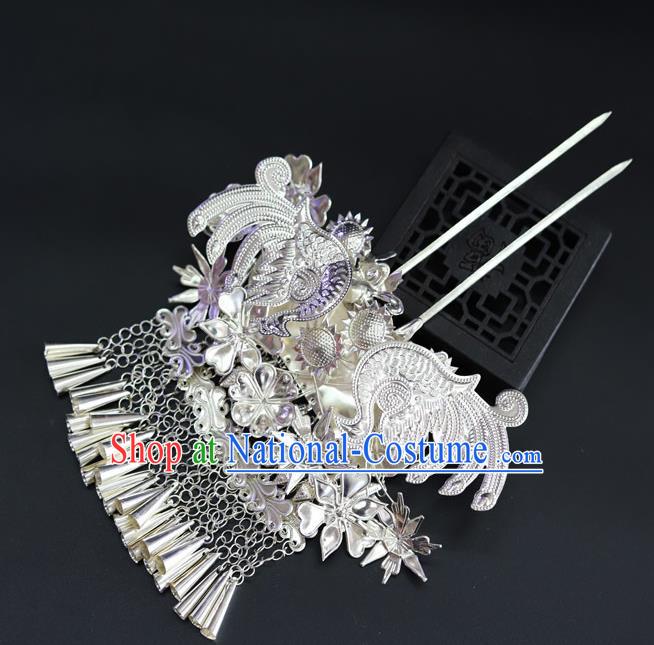 Chinese Traditional Miao Nationality Hair Accessories Sliver Hairpins for Women