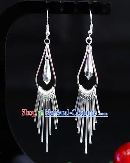 Chinese Traditional Miao Nationality Ear Accessories Wedding Sliver Earrings for Women